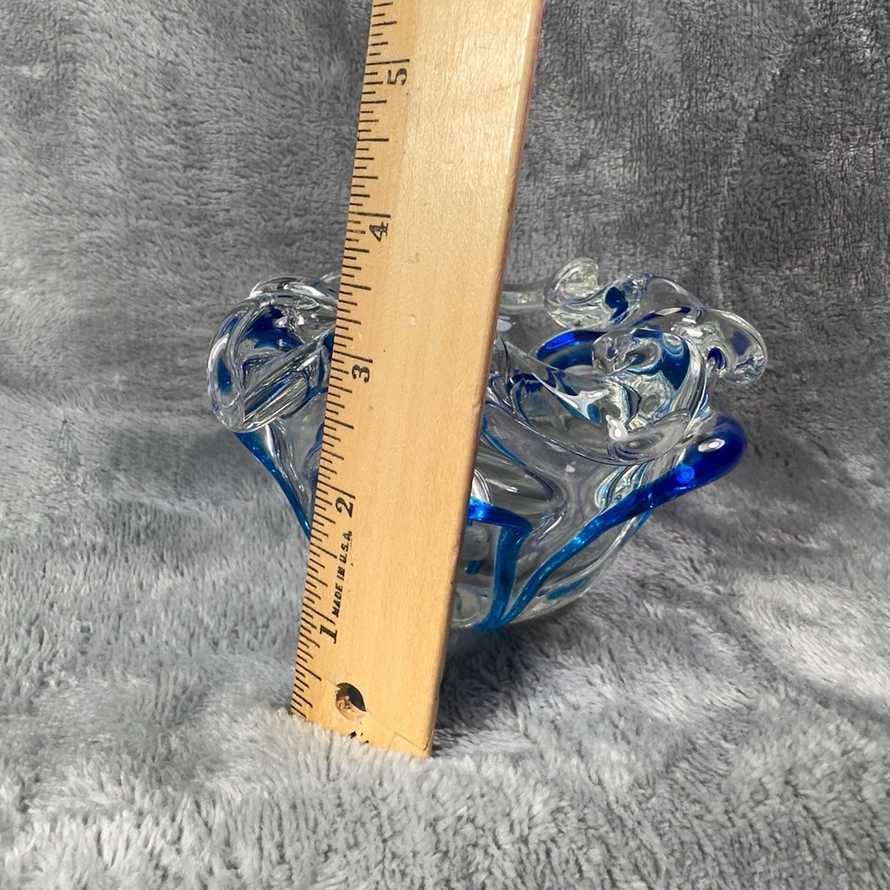 Vintage Murano Style Sommerso Art Glass Bowl Blue‎ Freeform Splash Dish Mid Cent - Picture 6 of 9